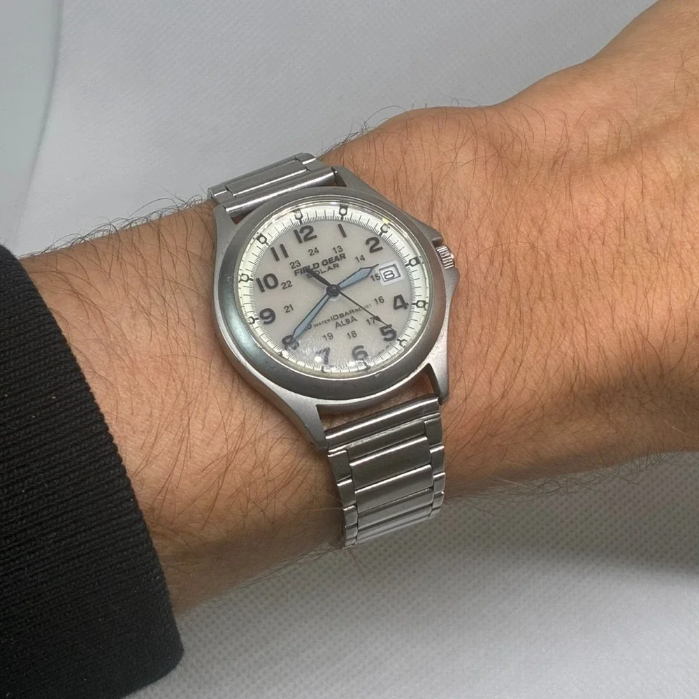 Vintage Seiko Alba Field Gear Solar V145-0B30 Military Men Watch- Working!